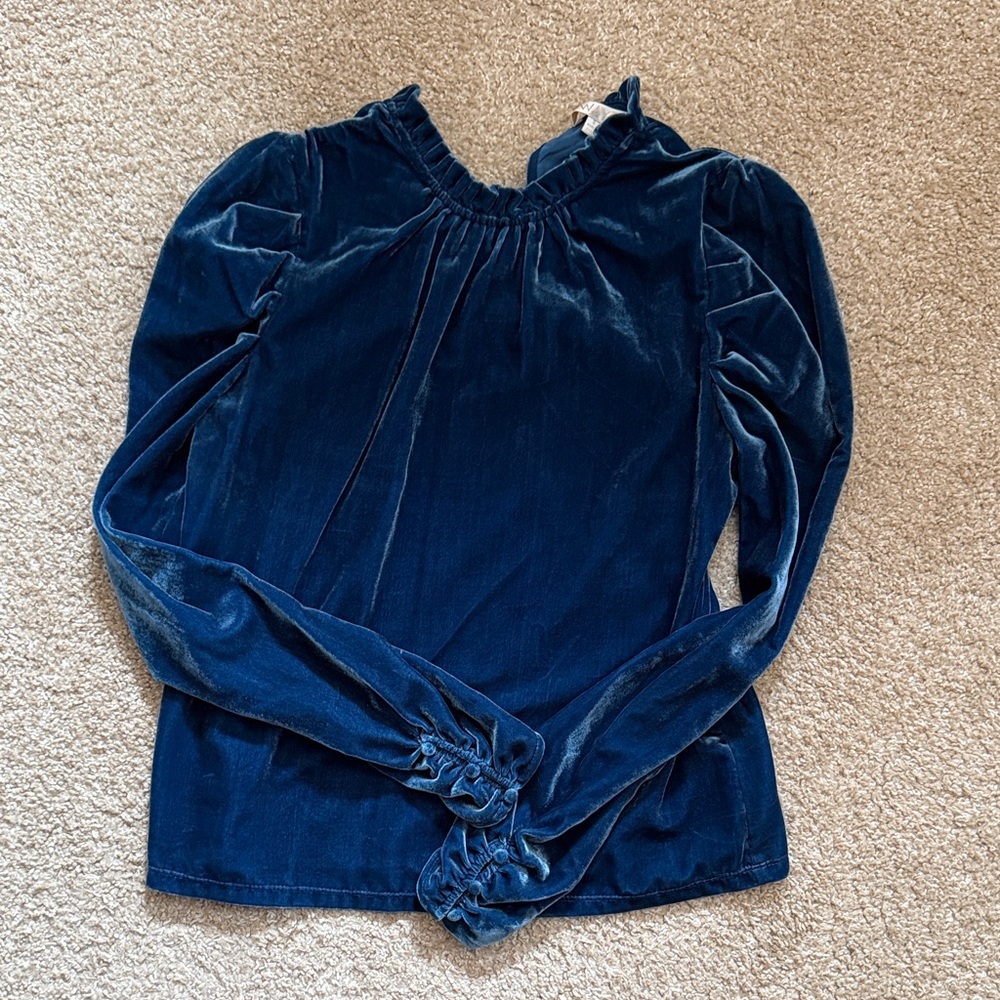Wayf velvet Ruffle-Neck Top - blue
